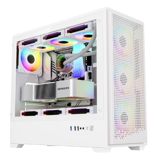 Gaming PC Case ATX Full Tower Tempered Glass Side Panel Customizable RGB Lighting Steel Construction Water-Cooling Support Stock