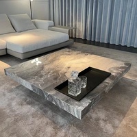 Meubles de salon classiques italiens Table basse carrée en marbre naturel Base en acier inoxydable brossé Table basse