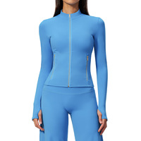 Veste de yoga OEM à fermeture éclair dorée, séchage rapide, col montant, coupe ajustée, haute élasticité, respirante, pour femme, idéale pour la course et la gym