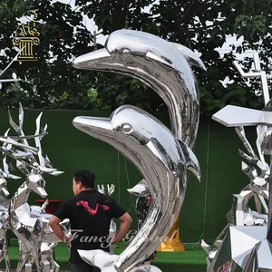 현대 동물 예술 문어 돌고래 스테인레스 스틸 독립형 중공 사람 조각