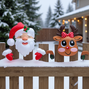 Décorations de Noël gonflables pour extérieur : Père Noël et renne en train de regarder, autocollants pour clôture de jardin pour décorations de Noël - Product Image 2