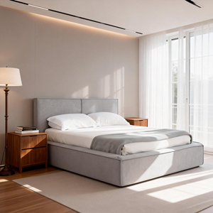 מיטת קווין מרופדת בבד, חוסכת מקום, מודרנית, עם מסגרת מתכת ללא צורך בכלים - Product Image 2