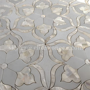 <span class=keywords><strong>Piastrelle</strong></span> a Mosaico con Motivo Floreale in Marmo Bianco e Madreperla, Taglio a Getto d'Acqua - Product Image 3