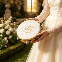 Vente en gros de mini tambourins de mariage de 4 pouces, Tamburelli Matrimonio Pandereta, cadeau pour invités de mariage, bois, logo personnalisé, cadeau de fête