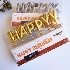 无烟大型派对主题黄金_银24件蛋糕字母不同语言镀金生日快乐字母蜡烛