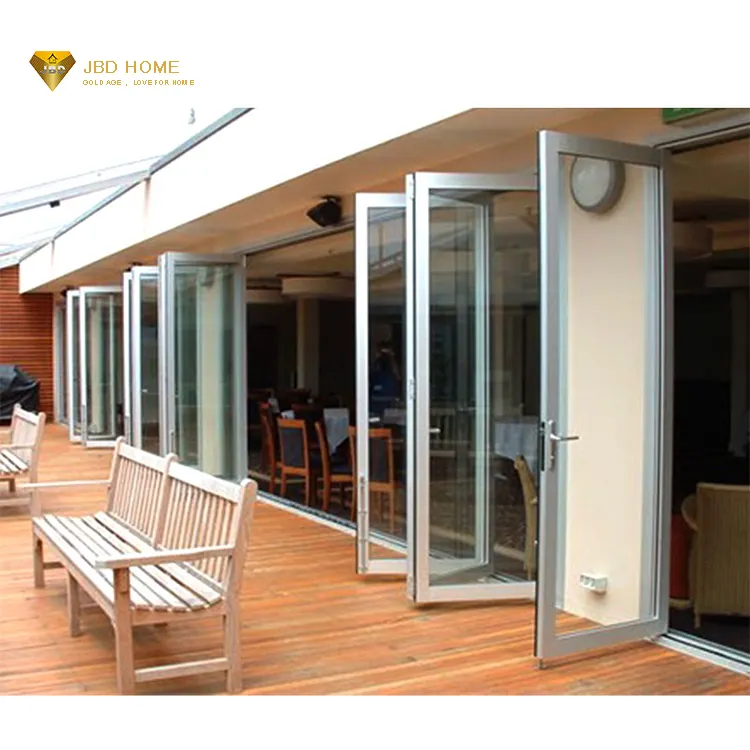 Vendita calda di alta qualità temperato doppio vetro Bifold porta alluminio pieghevole giardino pieghevole porta alluminio pieghevole porta interna