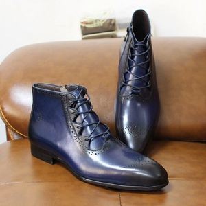Designer <b>High</b>-<b>Heeled</b> Leather Lace-Up Waterproof Dress <b>Shoes</b>-Luxurious Pointed-Toe Ankle Boots <b>for</b> <b>Men</b> Autumn/Winter/Summer - Product Image 6
