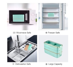 Boîte à lunch Bento Box, récipients à lunch à compartiments 3 en 1-Paille de blé, boîte à lunch Bento empilable étanche pour la préparation des repas - Product Image 5