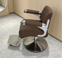 Chaise de salon de coiffure haut de gamme en acier inoxydable plaqué or avec fonction inclinable, réglable en hauteur, pivotante à 360°, siège en cuir PU