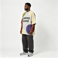 T-shirt oversize pour homme en coton épais, imprimé cercle géométrique coloré, personnalisable avec logo de marque, disponible directement d'usine, vente en gros