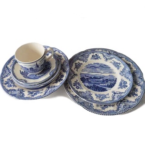 Custom Classic Good Quality European Blue Castle <b>Series</b> Ceramic Coffee Cup Saucer Dessert Plate Dinner Plate - Product Image 1