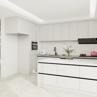 Armoire de cuisine moderne en acier inoxydable personnalisée avec un design en lin blanc Ensemble complet pour villas fabriquées à Foshan