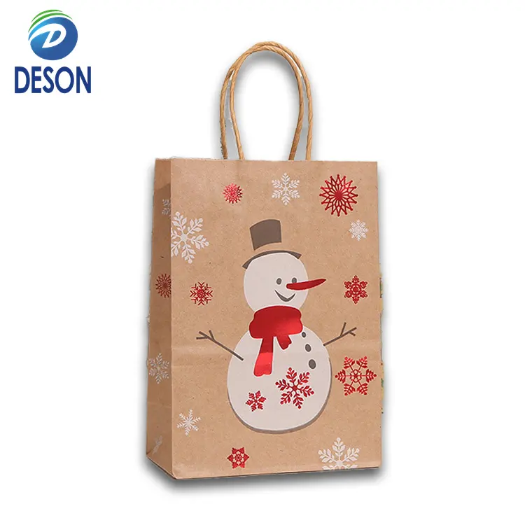 Deson Christmas Festival Holiday Party Custom Flour Packaging Brown Kraft Printed Paper Gift Bags Stand Up Ziplock Pouch