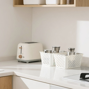 Cesta de almacenamiento blanca con orificios redondos, sin tapa, organizador de baño para escritorio, tamaño pequeño - Product Image 4