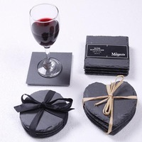 Sous-verres en ardoise de style nordique écologiques et résistants à la chaleur COSEN 2024, noirs, carrés, 10 cm, personnalisables, pour la maison