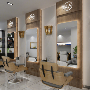 กระจกเรียบง่ายสำหรับร้านตัดผม กระจกติดผนังแบบเรียบง่าย พร้อมไฟ LED สำหรับร้านทำผม - Product Image 2