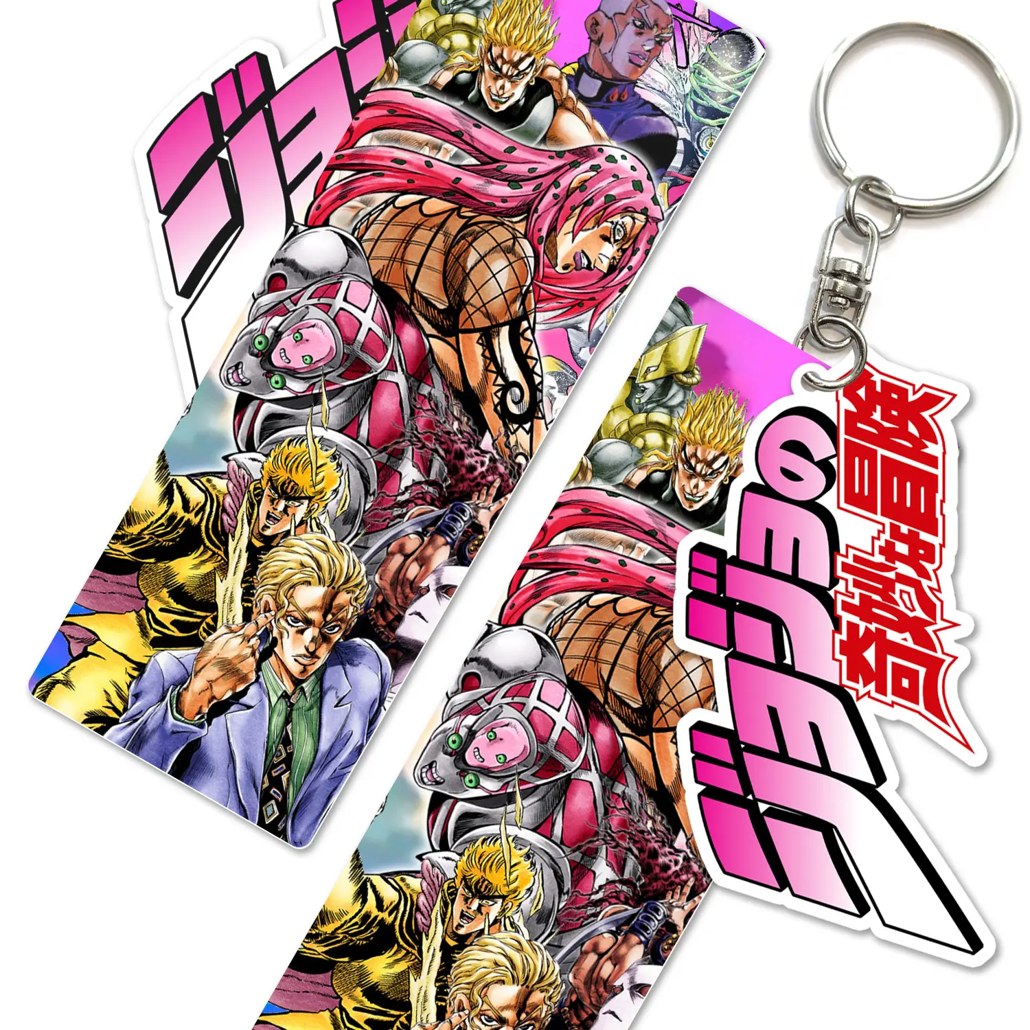 Produsen JoJo's Bizarre Adventure PVC Gantungan Kunci Anime karakter kartun PVC silikon dua sisi gantungan kunci