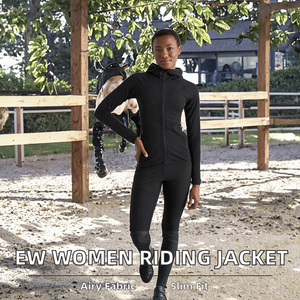 Chaqueta de Equitación para Mujer EW010, Negra, Manga Larga, para Competición, Transpirable, Corte Ajustado, Textil, OEM, ODM - Product Image 2