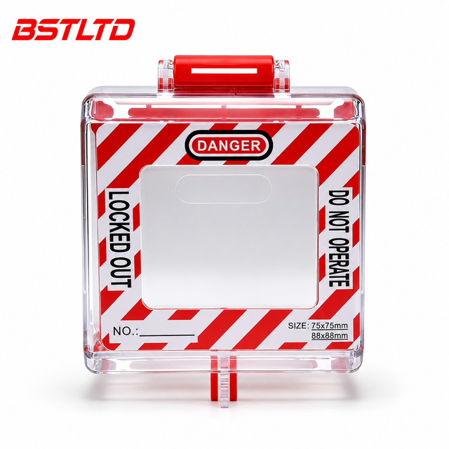 Electrical Panel Lockout Device PC LOTO Safety Tagout for Switchboard Cabinet Industrial Maintenance Red Transparent