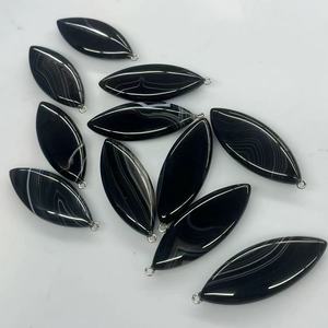 <strong>Black</strong> Agate 20X52MM Big Size Wheat Spike Horse-eye Leaf Shape 8mmt Gemstone <strong>Beads</strong> for Pendant Earring Jewelry Making - Product Image 2