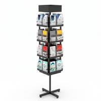 Présentoir rotatif en métal à 4 niveaux sur mesure pour brochures, avec poches en acrylique, support de sol pour livres et magazines, fabriqué en usine OEM