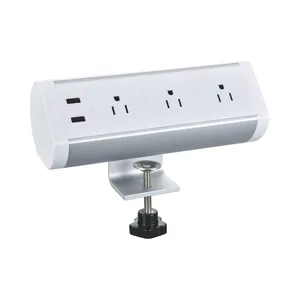 US power outlet Oval shape white Aluminum Alloy Desk Clamp Power Strip Desktop Edge Mount Removable Desk Outlets