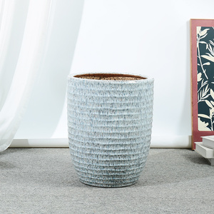 Vaso per Fiori Decorativo Rotondo con Texture Lineare per <span class=keywords><strong>Casa</strong></span> e Giardino, Fioriera per Orchidee da Interno ed Esterno, Vasi Moderni - Product Image 3