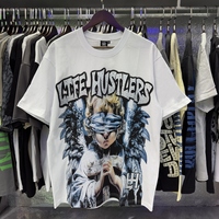 Kaos Pria Desainer Cetak Huruf Berlian Berkualitas Tinggi Gaya Hip Hop Amerika, Kaos Life Hustlers untuk Pria