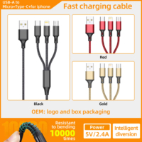 Câble de charge rapide multifonction 3 en 1 de haute qualité, fabriqué en usine, 3A, câble de données USB haute vitesse pour téléphone portable