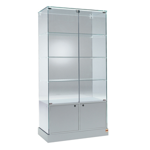 Hfele Display Cabinet 75x46x180 Cm <b>Light</b> Grey Tempered Glass <b>Hinged</b> Lockable Doors Base With Castors - Product Image 1