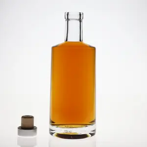 Custom Clear Square 500ml Whisky Glass Wine Bottle Liquor Bottle With Gold Aluminum Covered Rubber Stopper