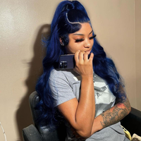 Produits de beauté pour cheveux Perruques de cheveux humains Drak Blue pour dames Vente en gros Body Wave HD Lace Blue Perruques de cheveux humains Lace Front