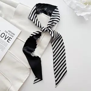Bufanda de seda larga en Blanco y Negro estilo INS estilo coreano para mujer