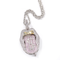 Collier pendentif en forme de langue ouverte avec inscription « Money Dollar » en lettres brillantes, bijoux de rappeur, pendentif en forme de langue glacée