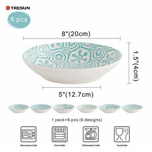 Lot de 6 bols à pâtes en céramique et en porcelaine bleu floral à bas prix allant au <span class=keywords><strong>lave</strong></span>-<span class=keywords><strong>vaisselle</strong></span> et au micro-ondes pour la cuisine - Product Image 2