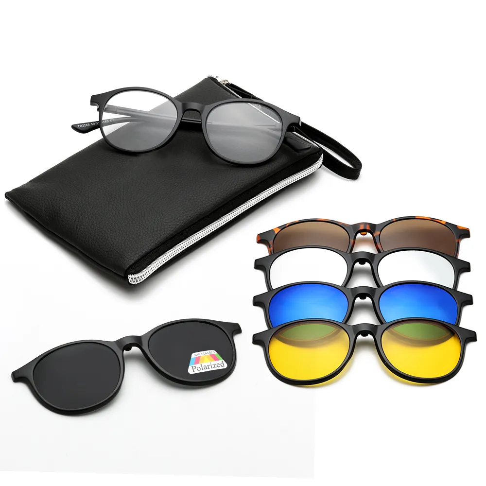 Men Women TR90 Eyewear 5 in 1 Magnetic Polarized Clip On Sunglasses Eyeglasses Frames
