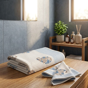 Juego de Toallas de Baño y de Mano de Algodón Waffle Estampadas a Mano, Reversibles, para Hogar y Hotel, Venta al Por Mayor de la India - Product Image 3
