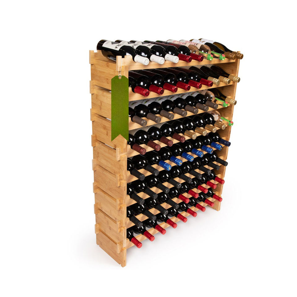 72 Bottle Stackable Wine Rack Solid Bamboo Wine Storage Display Shelves ...