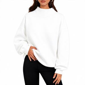 Sweat-shirt en molleton oversize pour femme, col montant, tissu brossé confortable, coupe ample, vêtement d'hiver haut de gamme - Product Image 1
