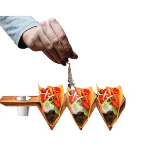 Wooden Taco Holder Tray With <b>Sauce</b> Bowl Stand For Party Serving - Product Image 1