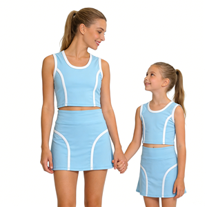 Ensemble jupe de tennis pour filles d'été, 2 pièces, haut court, tenues assorties maman et moi, vêtements de sport pour filles de 1 à 12 ans - Product Image 3