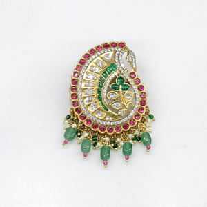 Broche de latón chapado en oro Heritage 09443 con colgante de piedras multicolor para decoración de prendas de boda, broche para novio. - Product Image 1