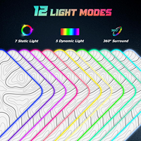 Tapis de bureau pour clavier carré blanc avec contour topographique LED RGB personnalisé de grande taille, tapis de souris pour jeux