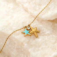 Kalung Bintang Laut Mermaidcore Lapis Emas 18K Baja Anti Karat Tidak Luntur Enamel Turquoise Perhiasan Bintang Laut untuk Wanita