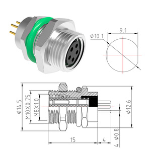 Ô Tô Điện Không Thấm Nước Kết Nối Pcb M8 5 Pin B-Mã Phía Trước Khóa Nữ Ổ Cắm M10 * 0.75 Ổ Cắm Kết Nối - Product Image 3