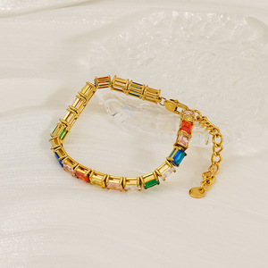 ZOGXIN Tennis Bracelet Gold Colorful Square Zircon Channel Setting Party Jewelry - Product Image 4
