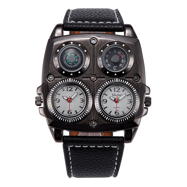 Orologio Oulm Grande Unisex 54mm Cinturino Pelle/acciaio &ndash; Tre Fusi Orari Stile Militare