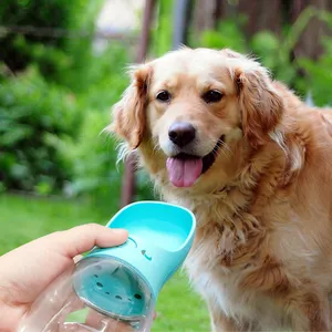 Siyah mavi beyaz pembe 350ml özel logo plastik köpek seyahat pet su şişesi köpekler için