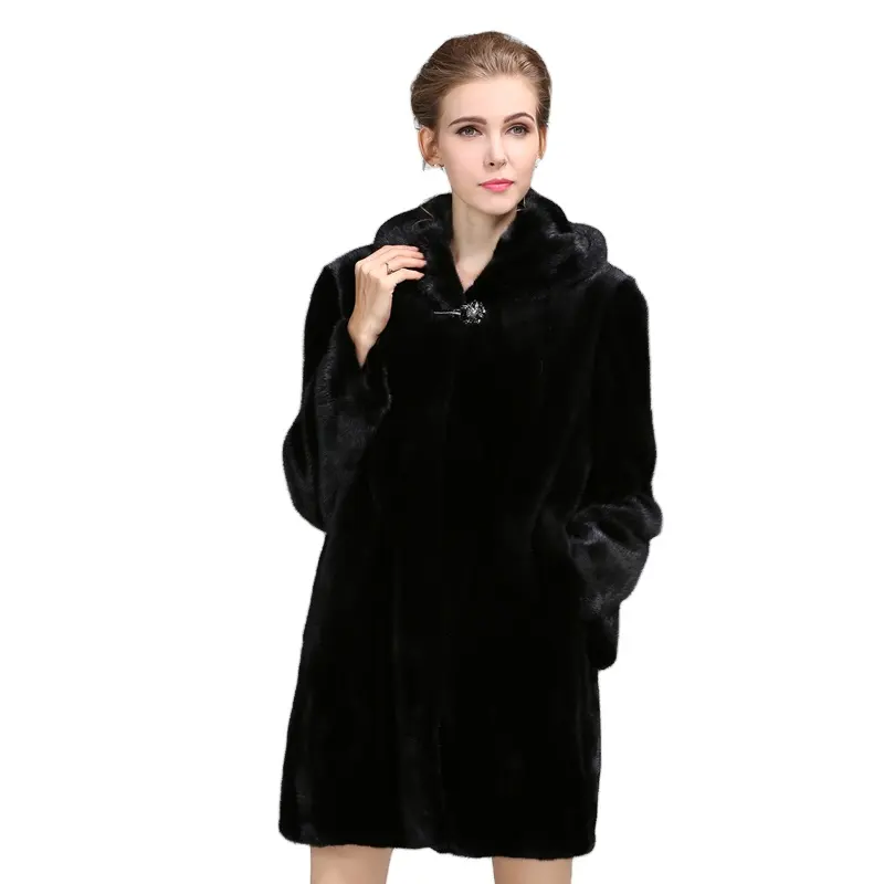 Женское зимнее меховое пальто, черное пальто из натурального меха норки с рукавом девять четвертей, теплая Модная женская верхняя одежда