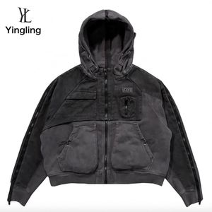 Yingling Cotton Oversize Heavyweight <b>Hoodie</b> <b>Men</b> Cargo <b>Hoodie</b> Winter Side Zipper <b>Hoodie</b> With Pockets - Product Image 1